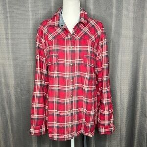 JACHS GIRLFRIEND XXL RED AND BLUE PLAID LONG SLEEVE SNAP FRONT SHIRT BEA